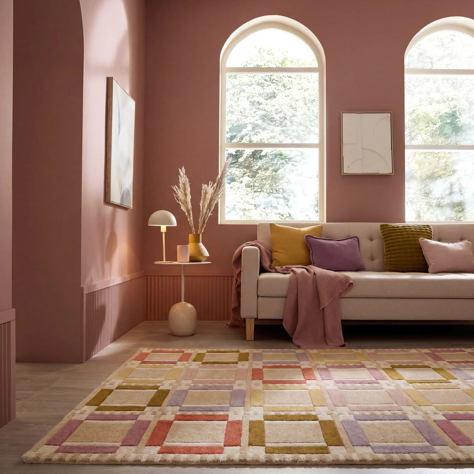 FLAIR RUGS Wollteppich Quadro Pastell Gemustert