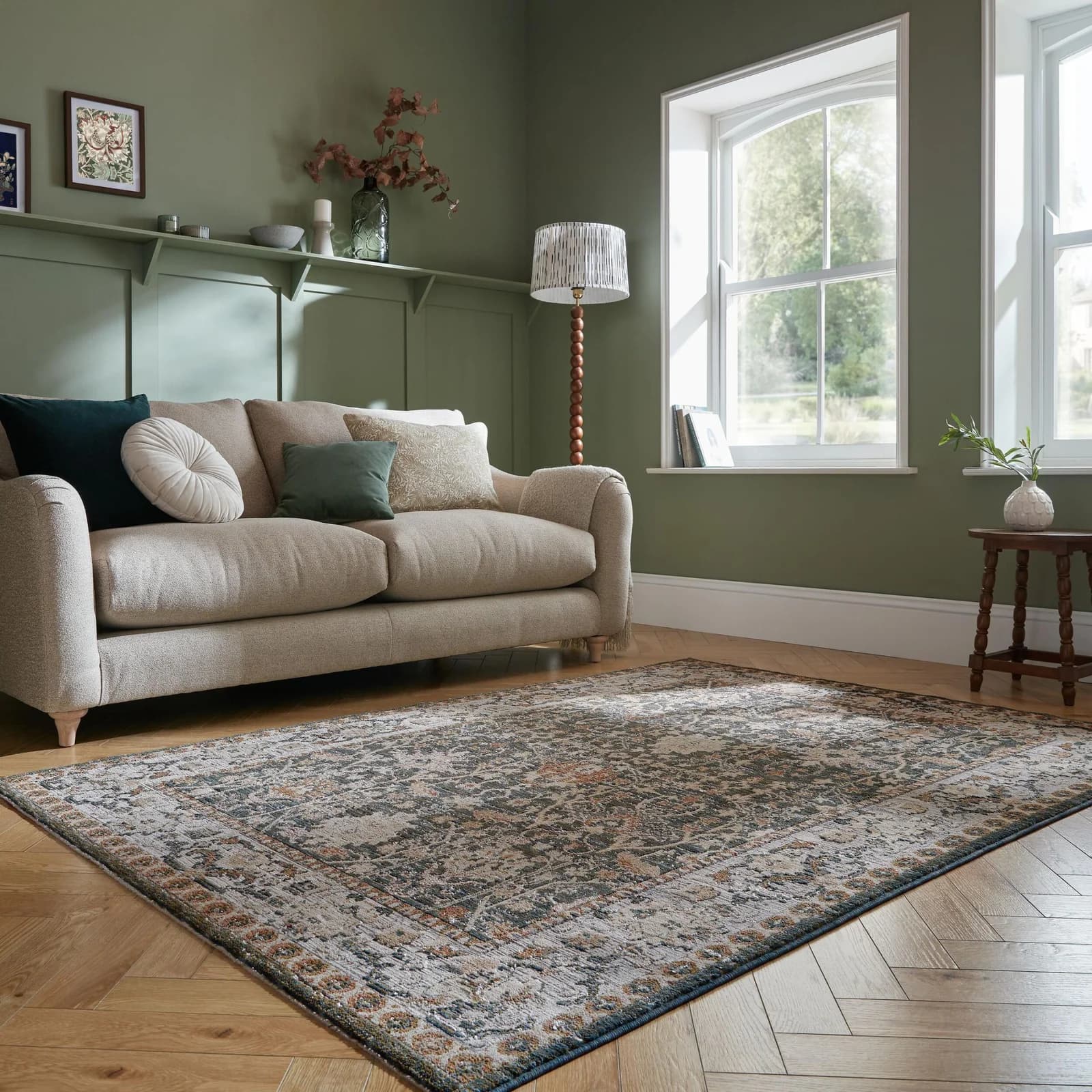 FLAIR RUGS Amelina Vintage Teppich Grün Grau 200x300 cm