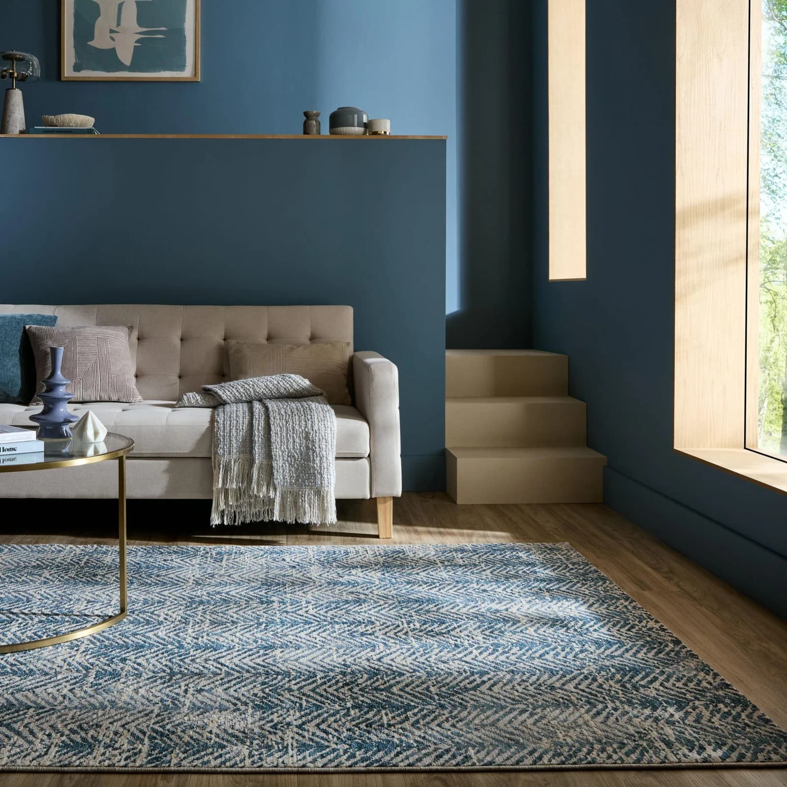 FLAIR RUGS LUA Designteppich Blau Chevron-Design