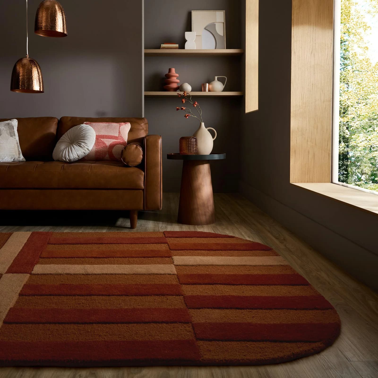 Flair Rugs Wollteppich Eldon Oval Terrakotta Retro Streifen