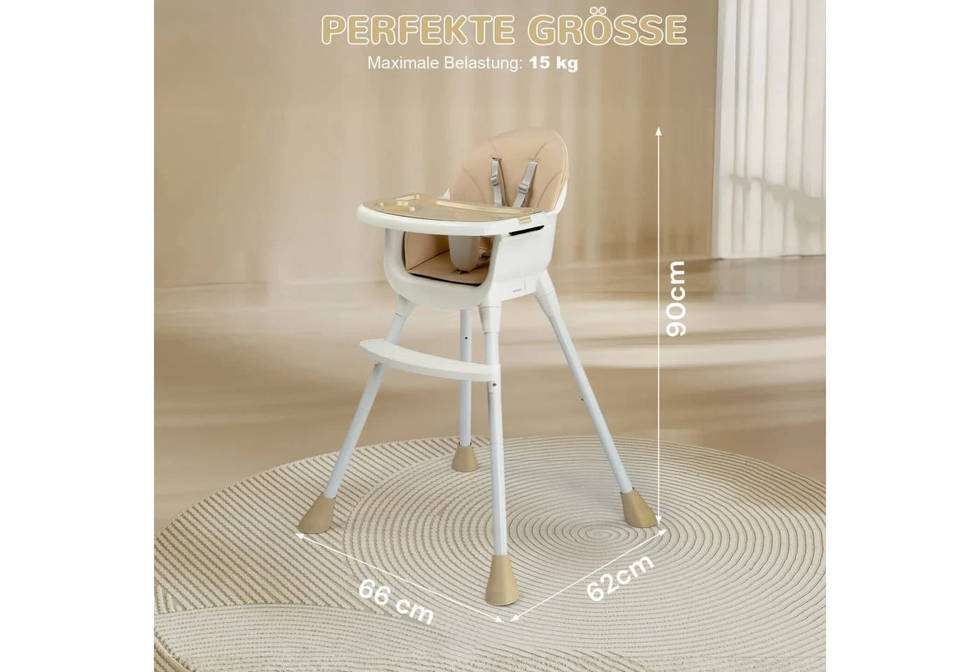 LALAHO Kinderstuhl 2-in-1 Beige Höhenverstellbar mit Tablett - Bild 4