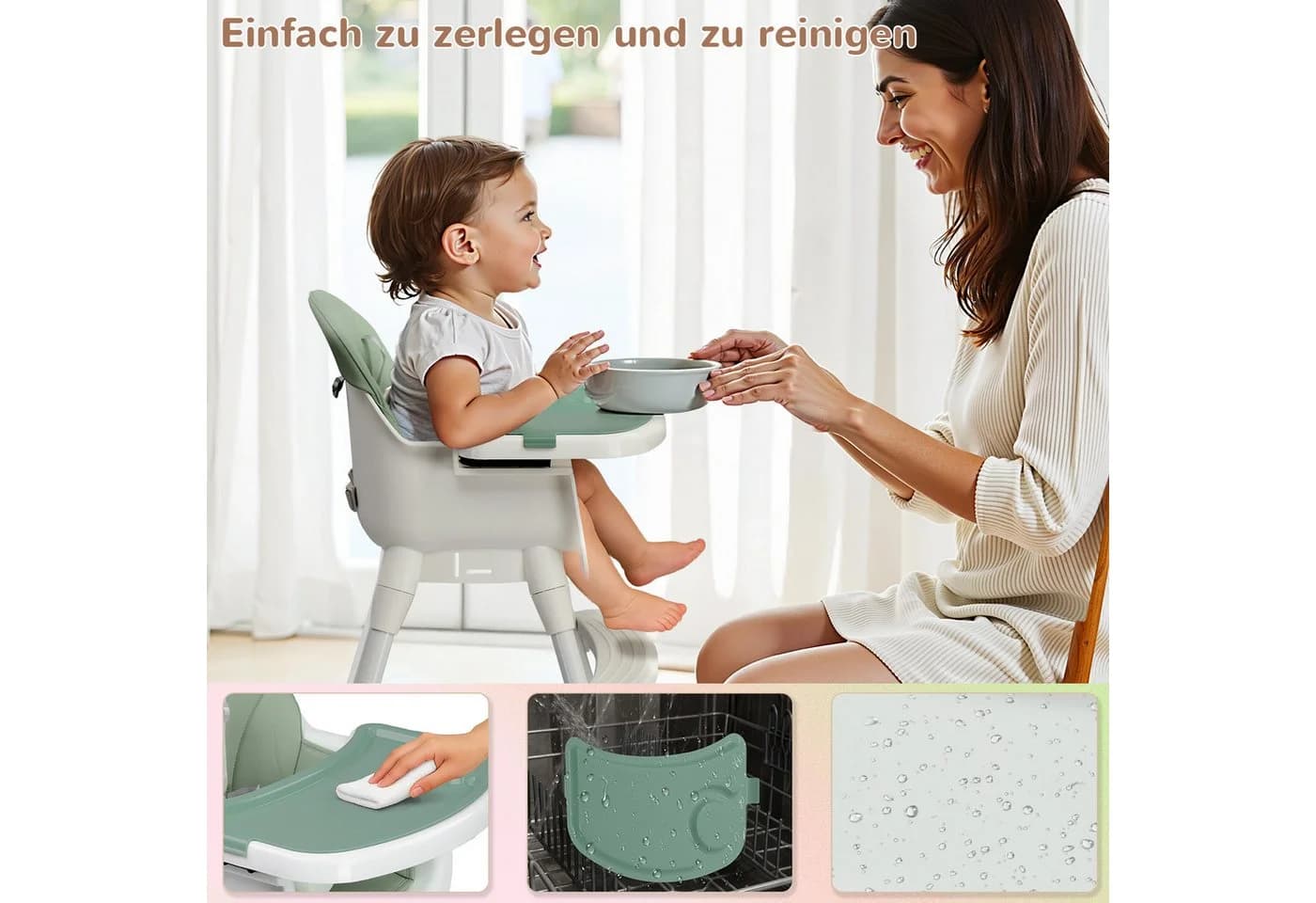 LALAHO Kinderstuhl 2-in-1 Babyhochstuhl Grün - Bild 4