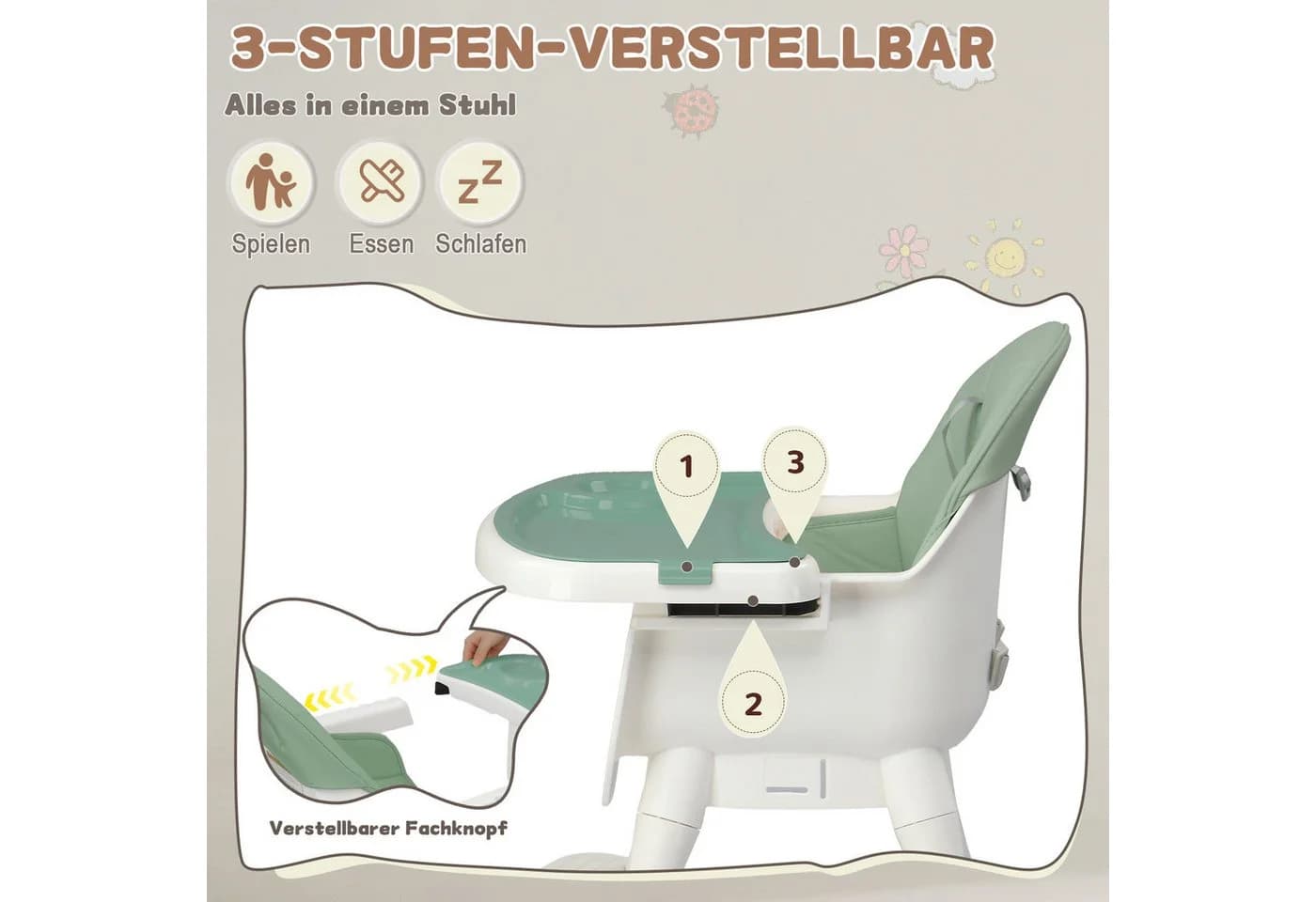 LALAHO Kinderstuhl 2-in-1 Babyhochstuhl Grün - Bild 5