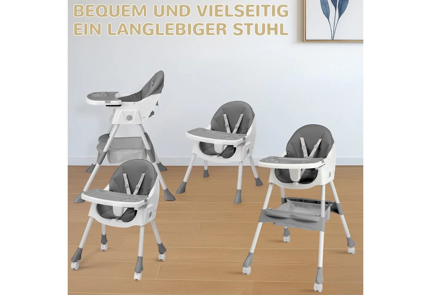 LALAHO Kinderstuhl 2-in-1 Klappbar Beige Grau