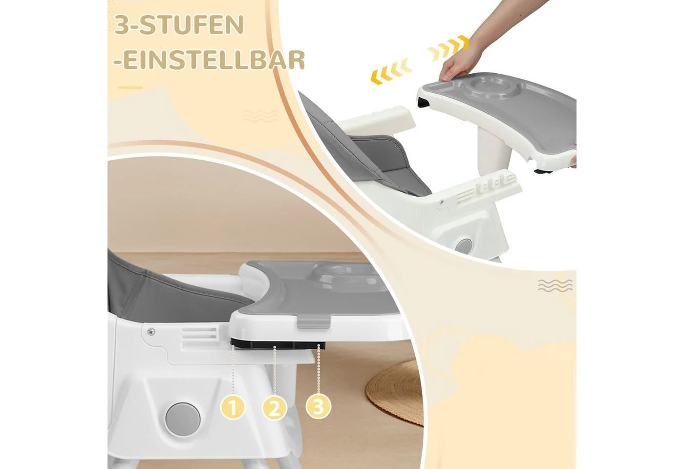 LALAHO Kinderstuhl 2-in-1 Klappbar Beige Grau - Bild 5