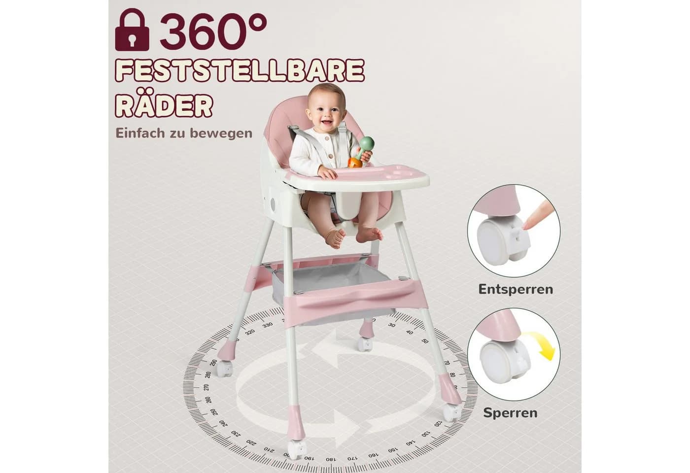 LALAHO Kinderstuhl 2-in-1 Rosa Verstellbar Klappbar mit Sicherheitsgurt - Bild 4