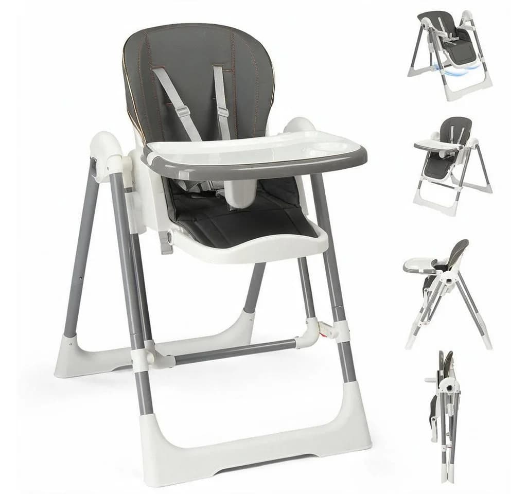 LALAHO Kinderstuhl Klappbar Grau/Weiß Höhenverstellbar mit Tablett - Bild 2