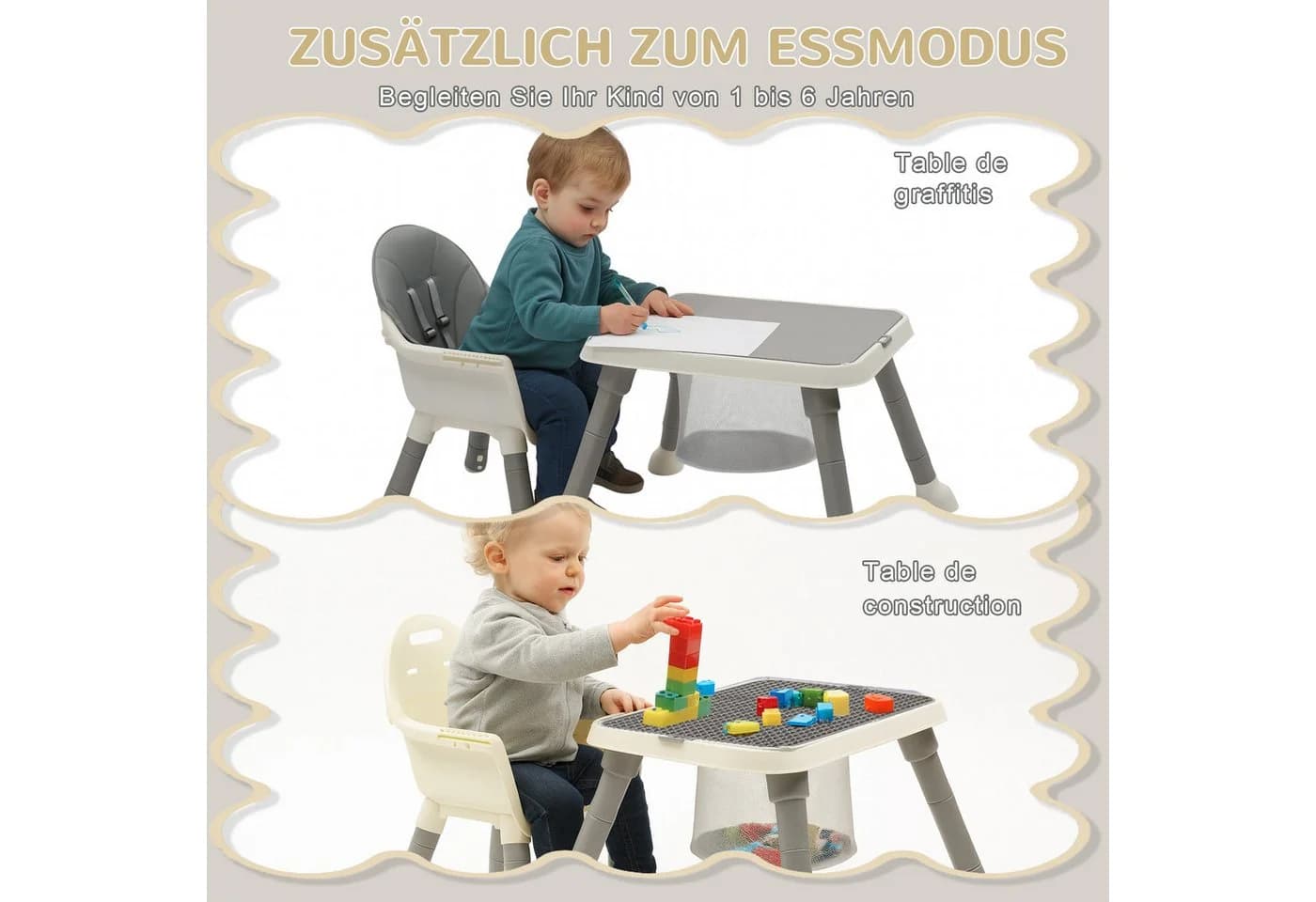 LALAHO Kinderklappstuhl 7-in-1 Grau PVC - Bild 3