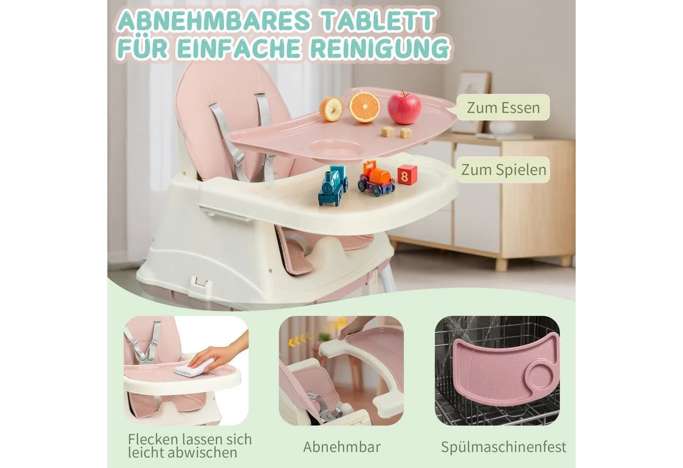 LALAHO Kinderstuhl 4-in-1 Rosa Höhenverstellbar Mitwachsstuhl - Bild 3