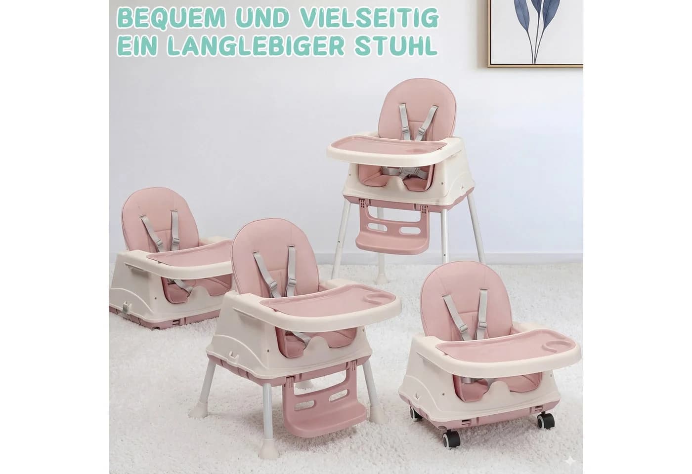 LALAHO Kinderstuhl 4-in-1 Rosa Höhenverstellbar Mitwachsstuhl - Bild 5