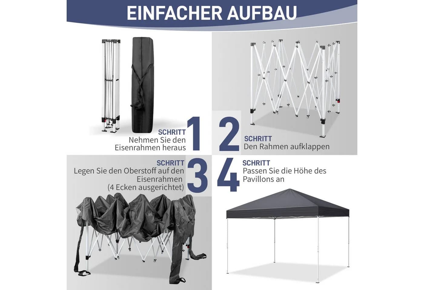 LEADZM Faltpavillon 3x3m Grau mit Moskitonetz & UV-Schutz