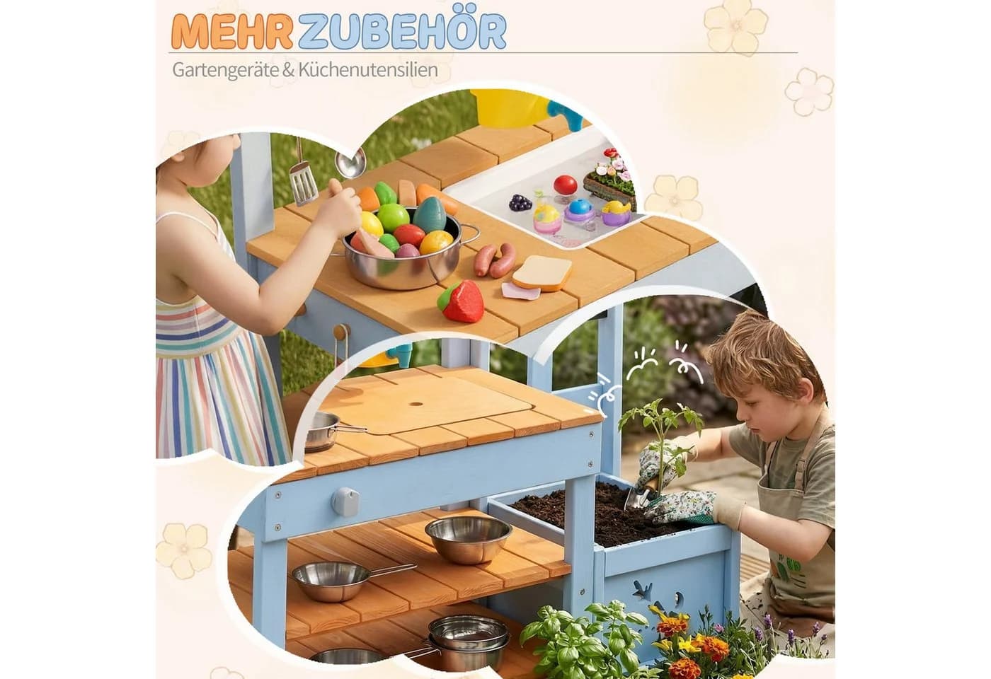 LALAHO Outdoor-Spielküche Matschküche Gartenküche mit Spüle und Pflanzkasten - Bild 5