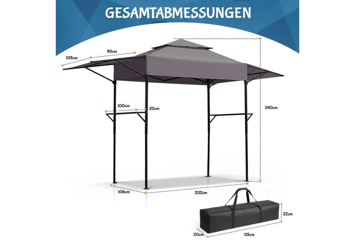 LALAHO Grillpavillon mit Doppeldach und Seitenregalen - Bild 4