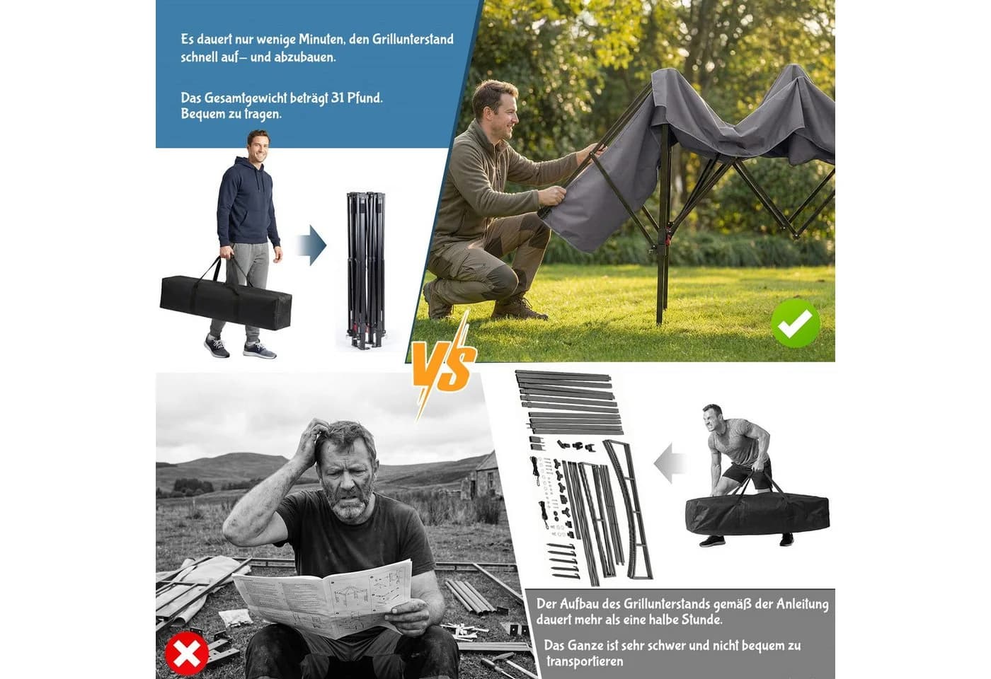 LALAHO Grillpavillon mit Doppeldach und Seitenregalen - Bild 5