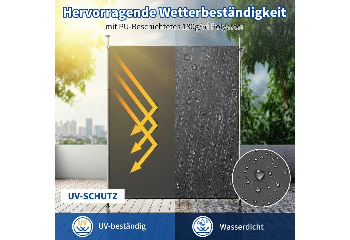 LALAHO Senkrechtmarkise Grau Klemmmarkise mit Handkurbel - Bild 4