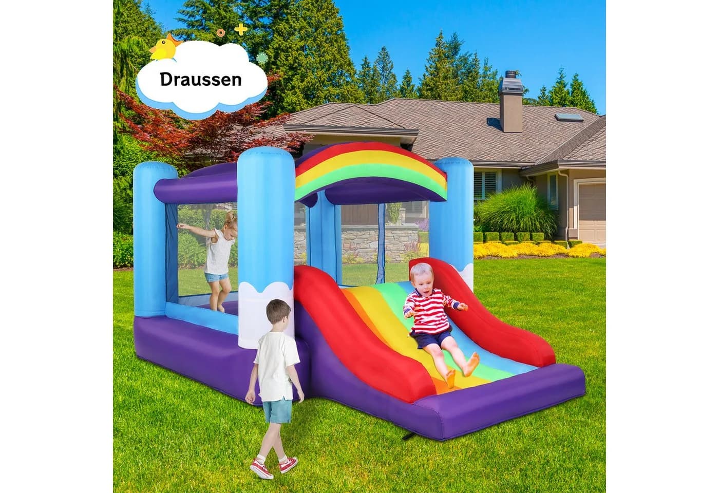 LALAHO Hüpfburg Hüpfschloss Spielburg mit Rutsche und Trampolin - Bild 4