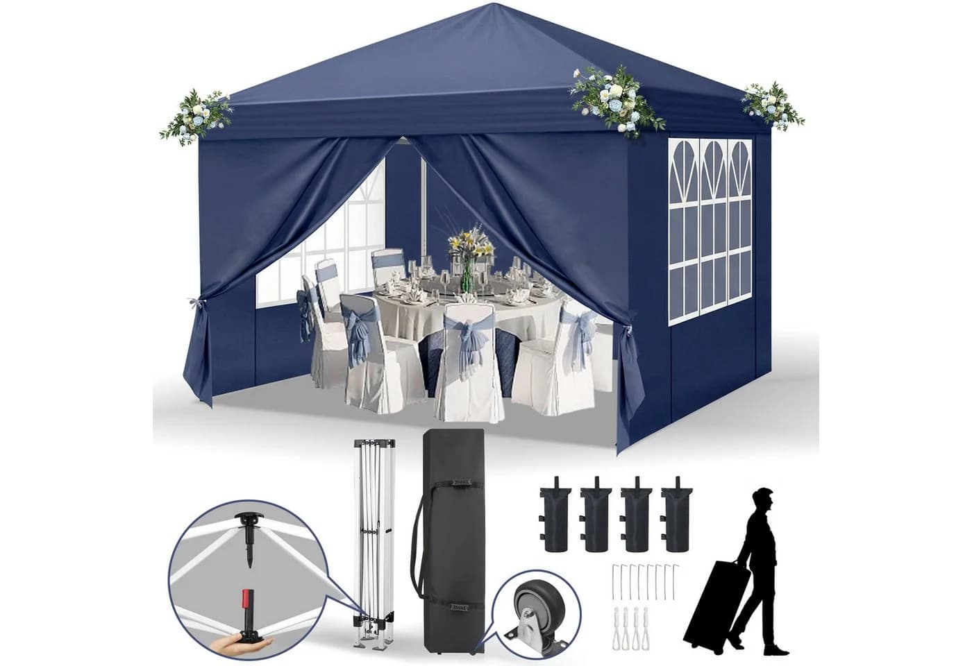LALAHO Faltpavillon 3x3 m Gartenpavillon mit Seitenteilen - Bild 2