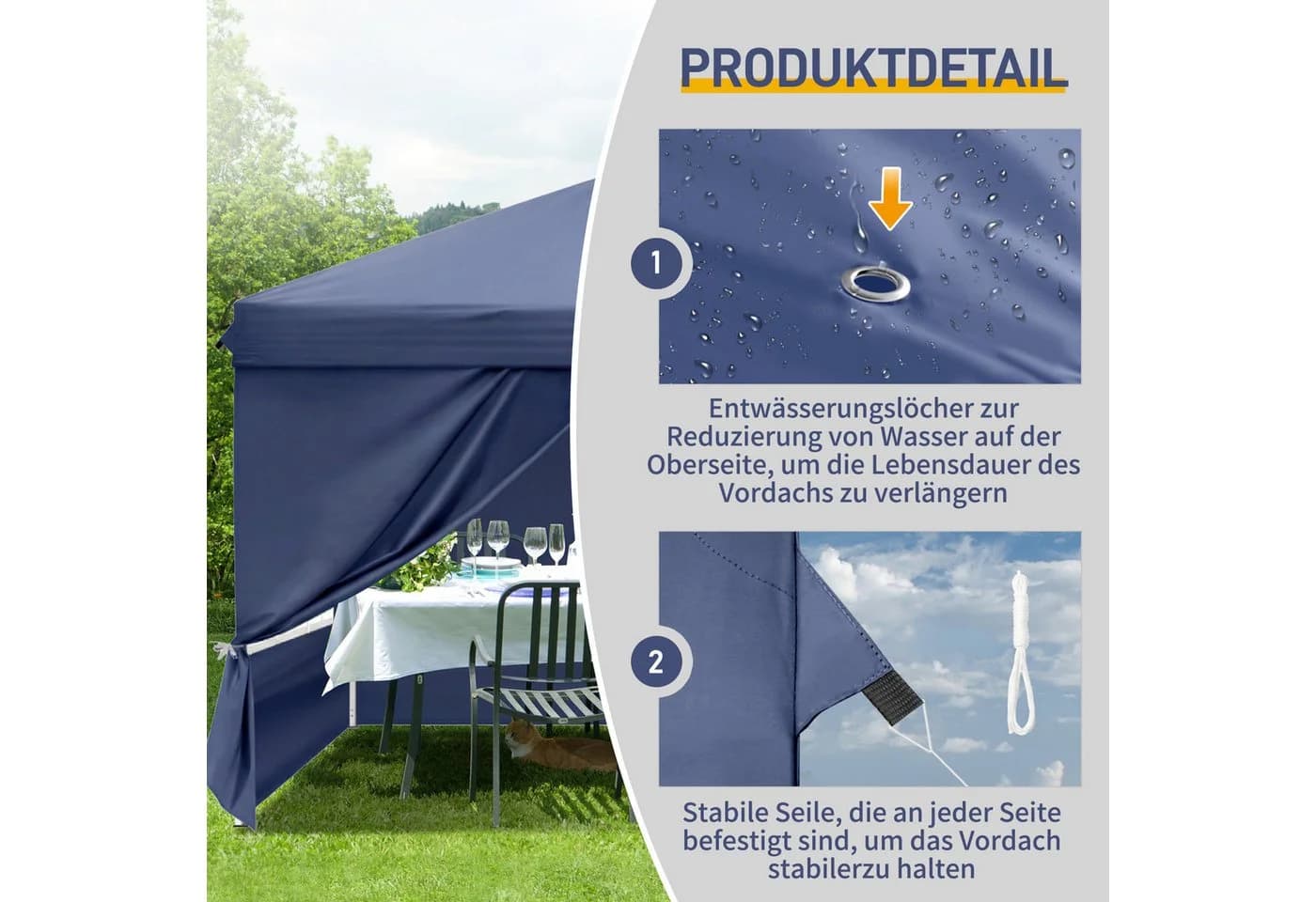LALAHO Faltpavillon 3x3 m Gartenpavillon mit Seitenteilen - Bild 5