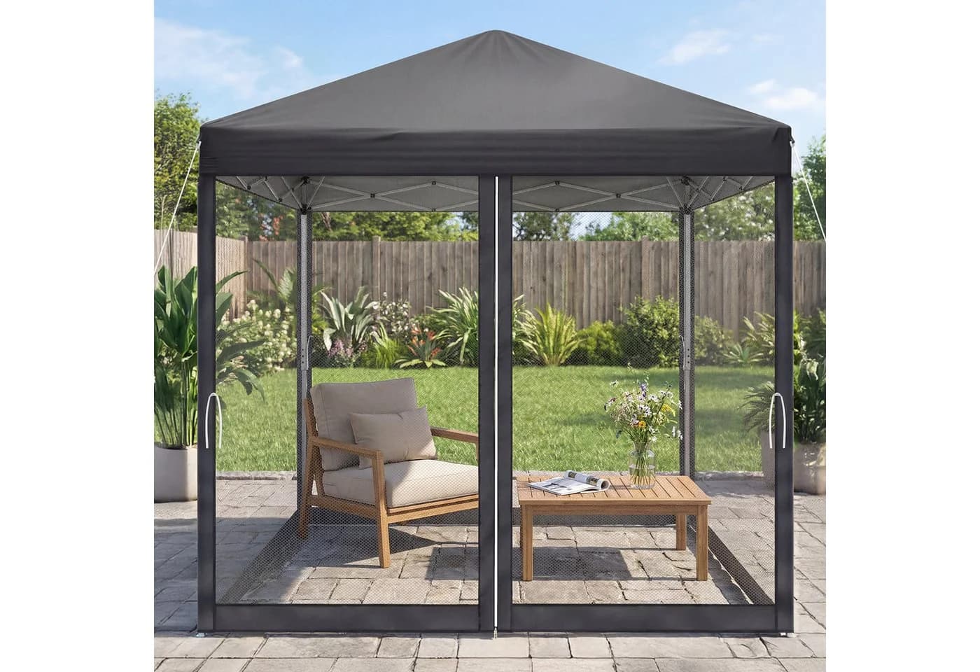 LALAHO Faltpavillon Partyzelt Pop Up Pavillon 2x2m mit 4 Netzvorhängen, UV-Schutz, Gartenpavillon höhenverstellbar, mit Tragetasche