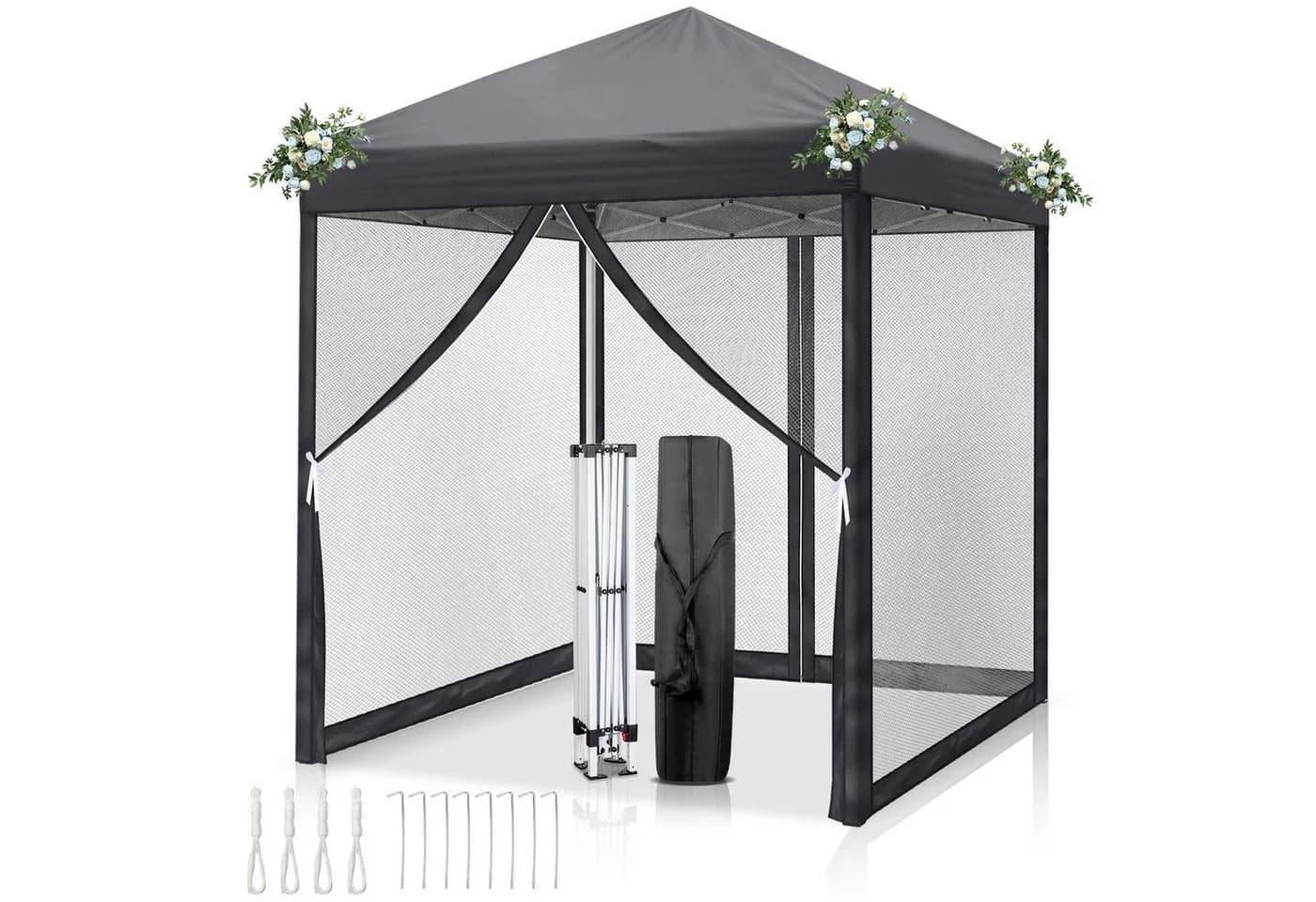 LALAHO Faltpavillon Partyzelt Pop Up Pavillon 2x2m mit 4 Netzvorhängen, UV-Schutz, Gartenpavillon höhenverstellbar, mit Tragetasche - Bild 2