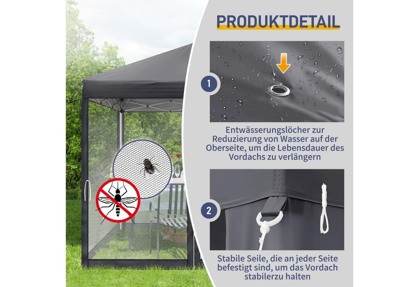 LALAHO Faltpavillon Partyzelt Pop Up Pavillon 2x2m mit 4 Netzvorhängen, UV-Schutz, Gartenpavillon höhenverstellbar, mit Tragetasche - Bild 5