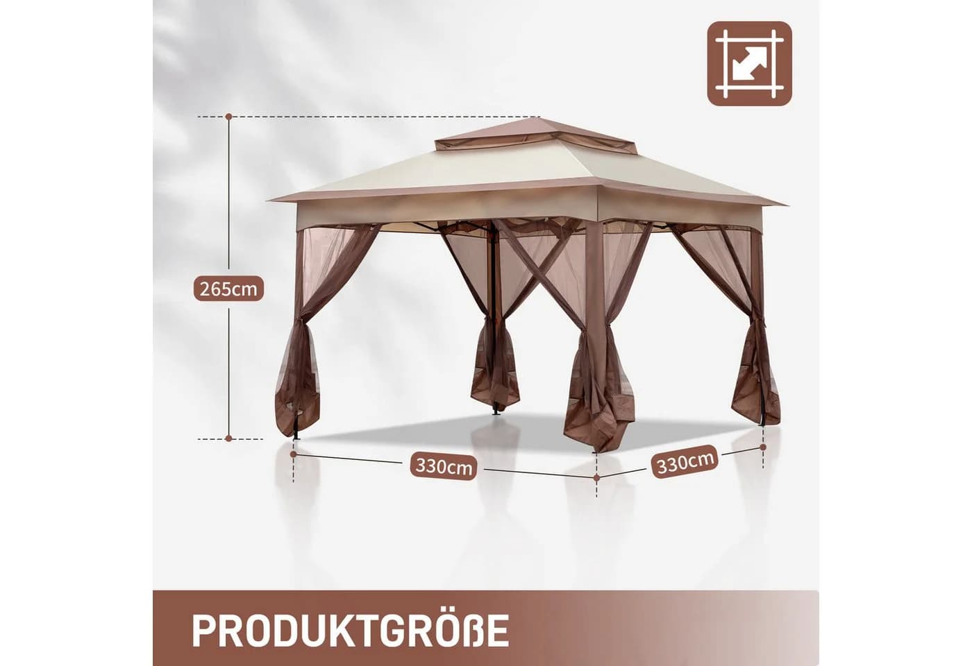 LALAHO Faltpavillon Pop-up Zelt mit Seitenwänden Khaki - Bild 4