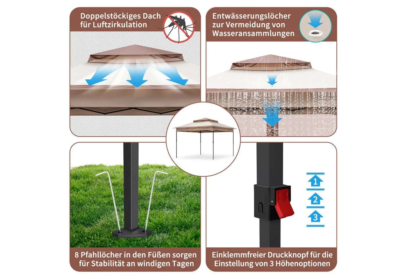 LALAHO Faltpavillon Pop-up Zelt mit Seitenwänden Khaki - Bild 5