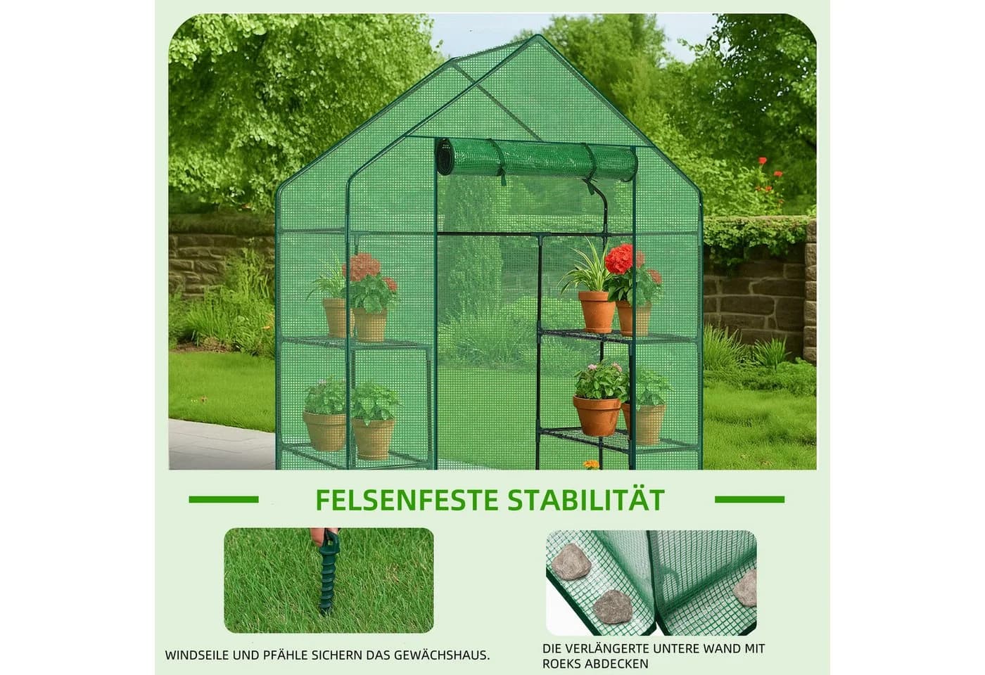 LALAHO Foliengewächshaus mit 4 Regalböden grün/weiß - Bild 5