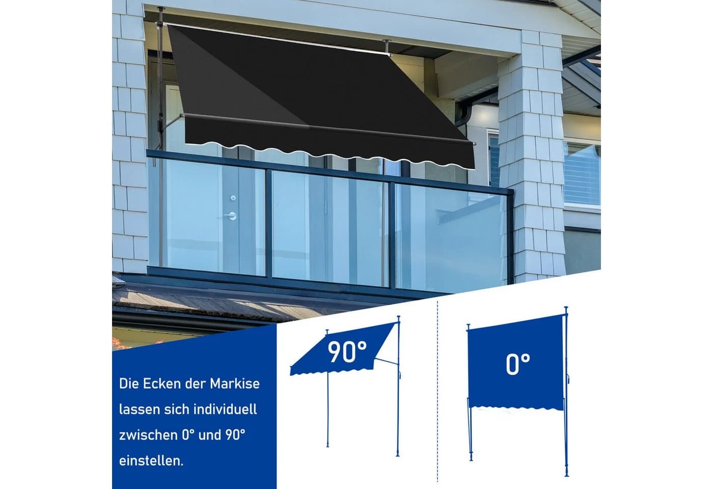 LALAHO Klemmmarkise Balkonmarkise 200/250/300cm Gelenkarm Markise Sonnenmarkise