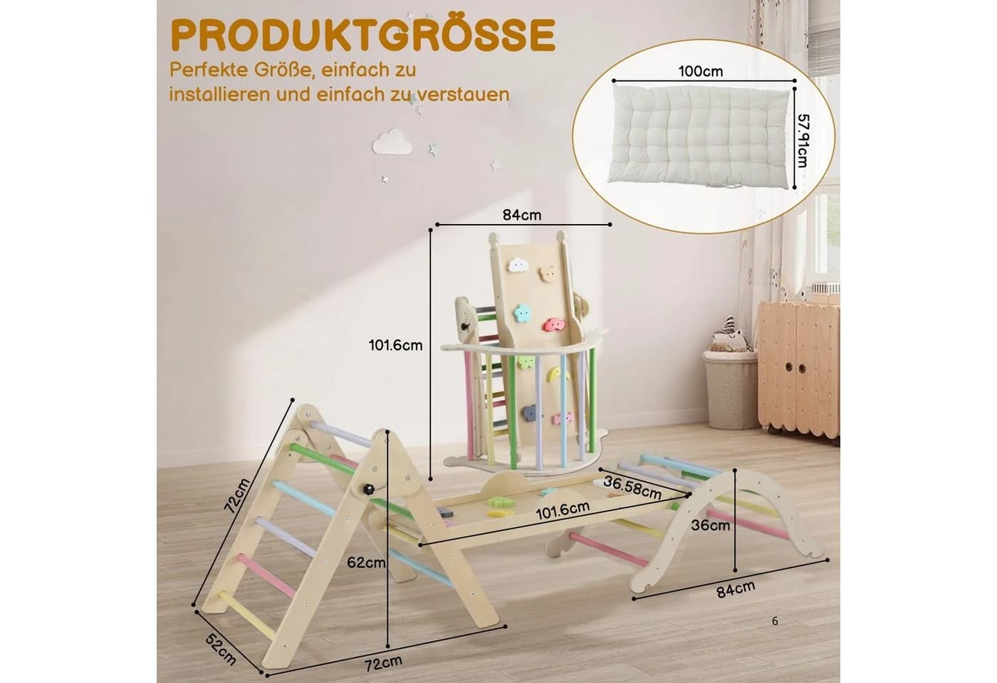 LALAHO Klettergerüst 5-in-1 Kletterdreieck & Kletterbogen & Leiter & Rutsche