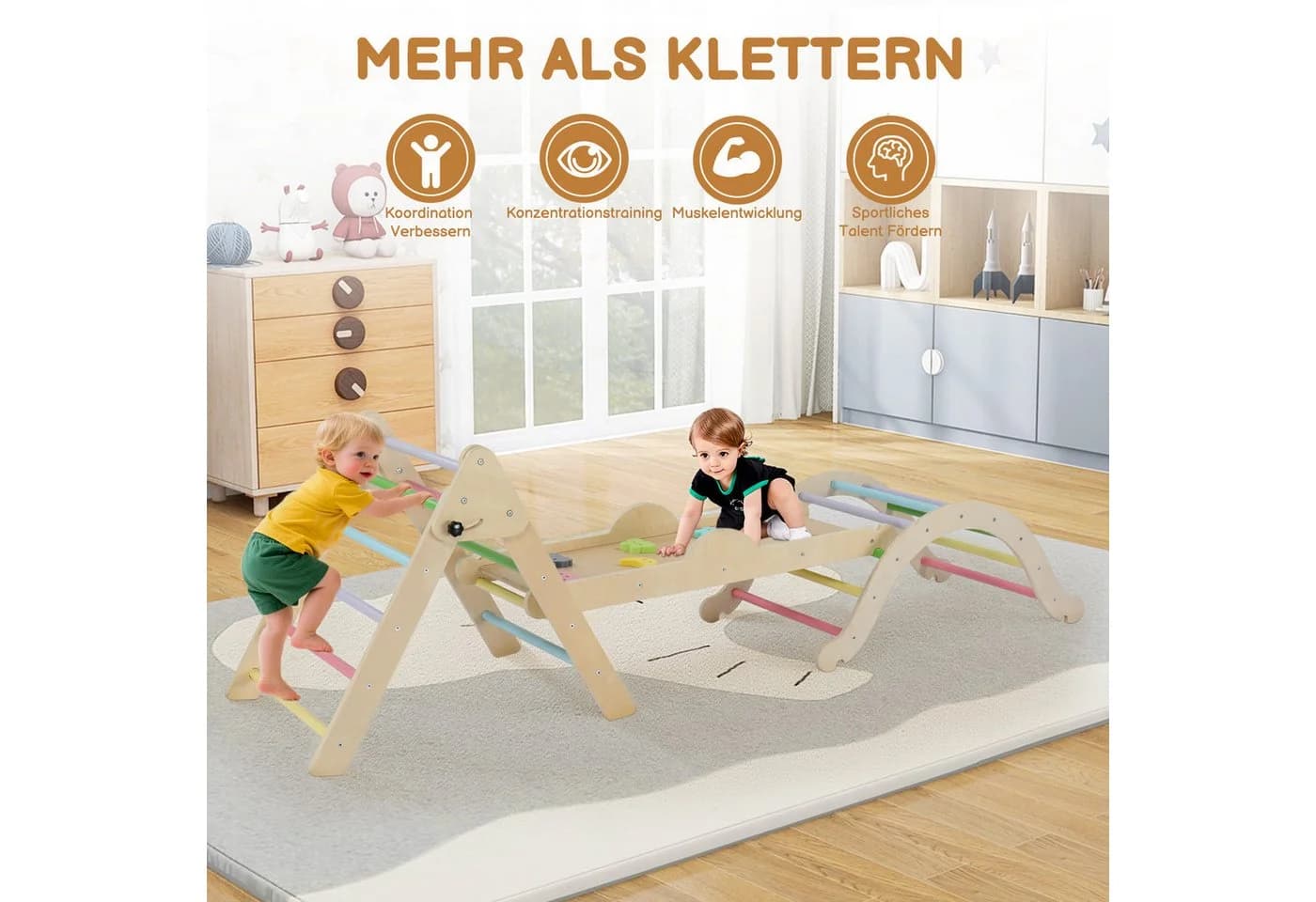 LALAHO Klettergerüst 5-in-1 Kletterdreieck & Kletterbogen & Leiter & Rutsche - Bild 3