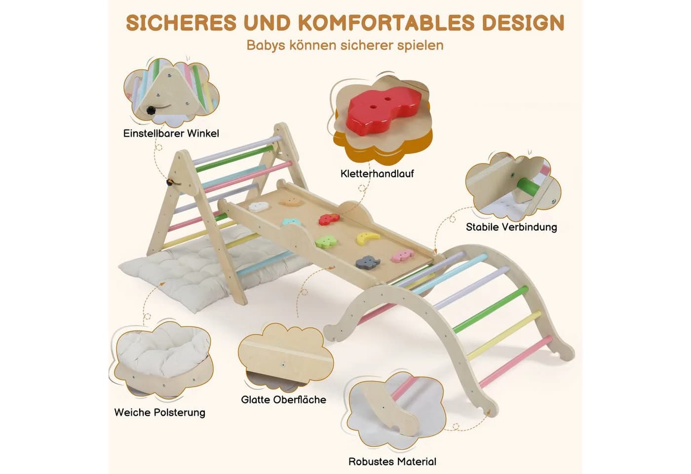 LALAHO Klettergerüst 5-in-1 Kletterdreieck & Kletterbogen & Leiter & Rutsche - Bild 4