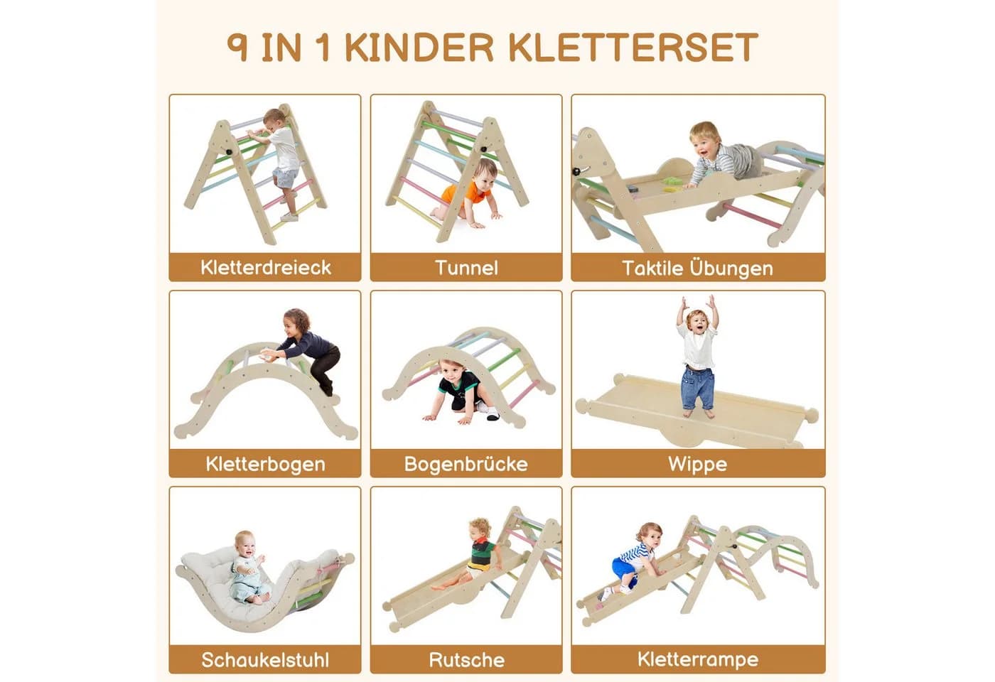 LALAHO Klettergerüst 5-in-1 Kletterdreieck & Kletterbogen & Leiter & Rutsche - Bild 5