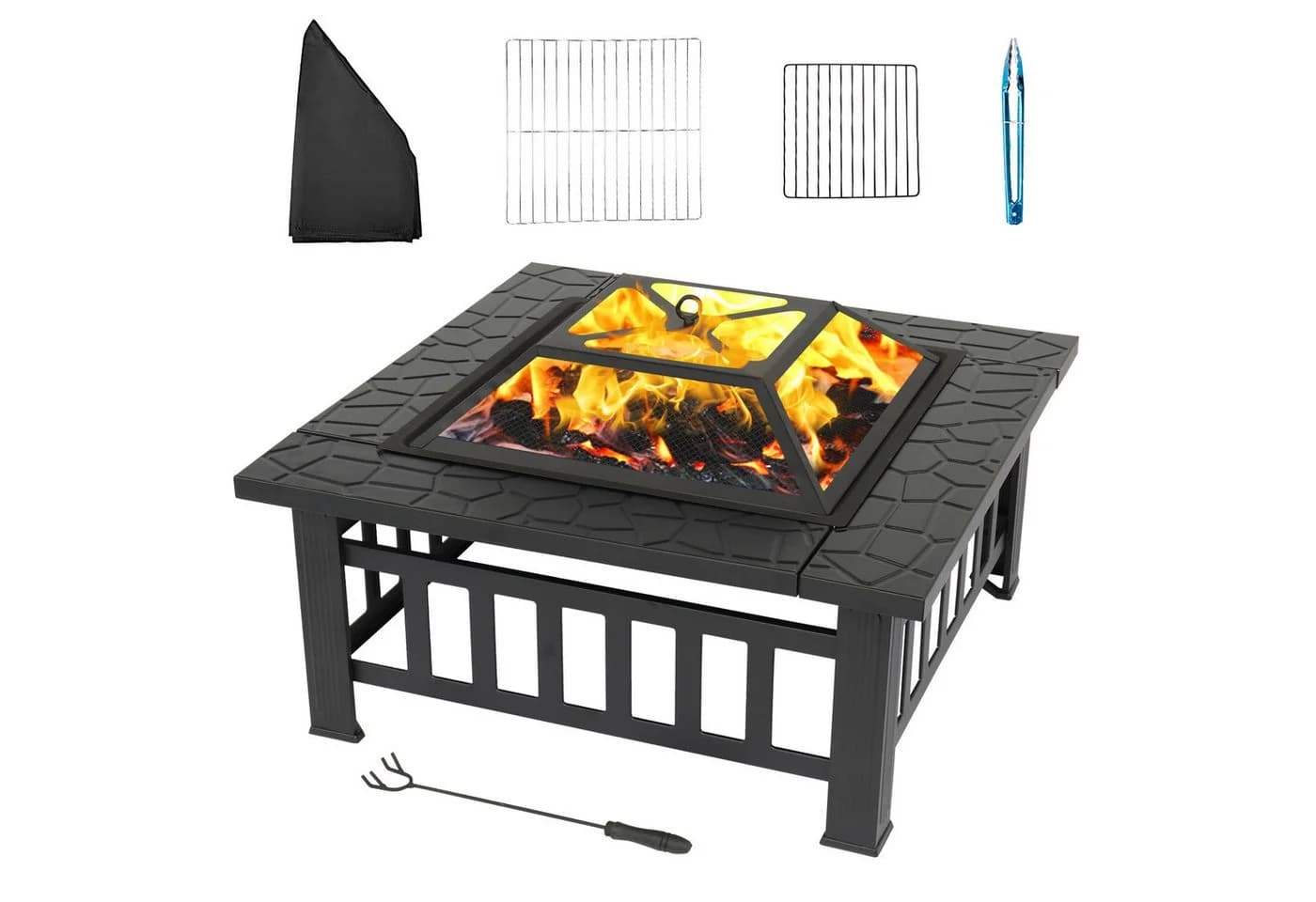 LALAHO Feuerschale 3 in 1 Feuerstelle mit Funkenschutz, Holzkohlegrill - Bild 2