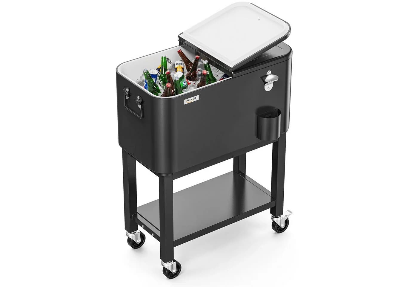 LALAHO Trolley-Kühlbox Schwarz mit Rollen