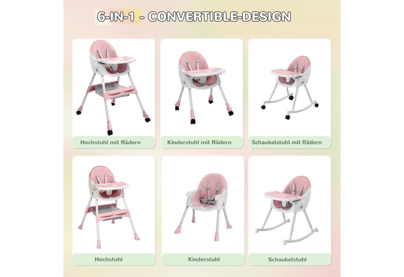 LALAHO Kinderstuhl 3-in-1 Rosa Klappbarer Hochstuhl - Bild 4