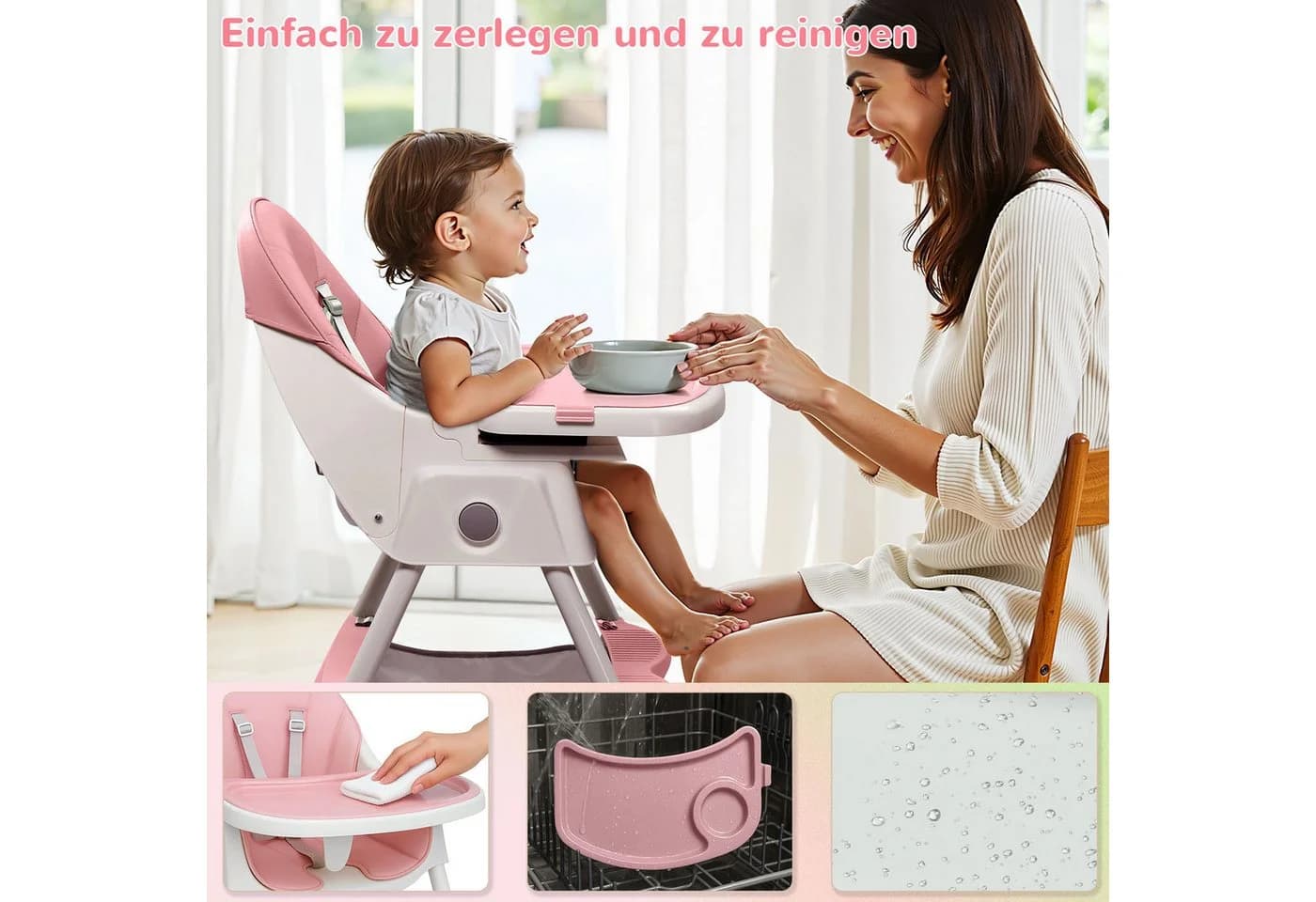 LALAHO Kinderstuhl 3-in-1 Rosa Klappbarer Hochstuhl - Bild 5