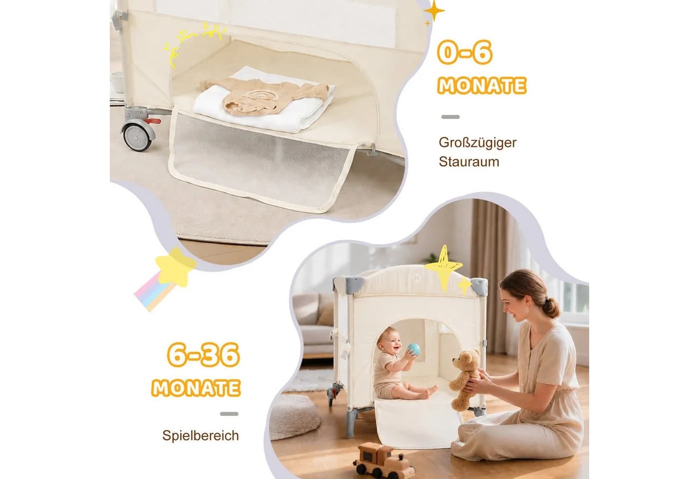 LALAHO Baby-Reisebett Faltbar mit Matratze & Wickeltisch Weiß - Bild 4
