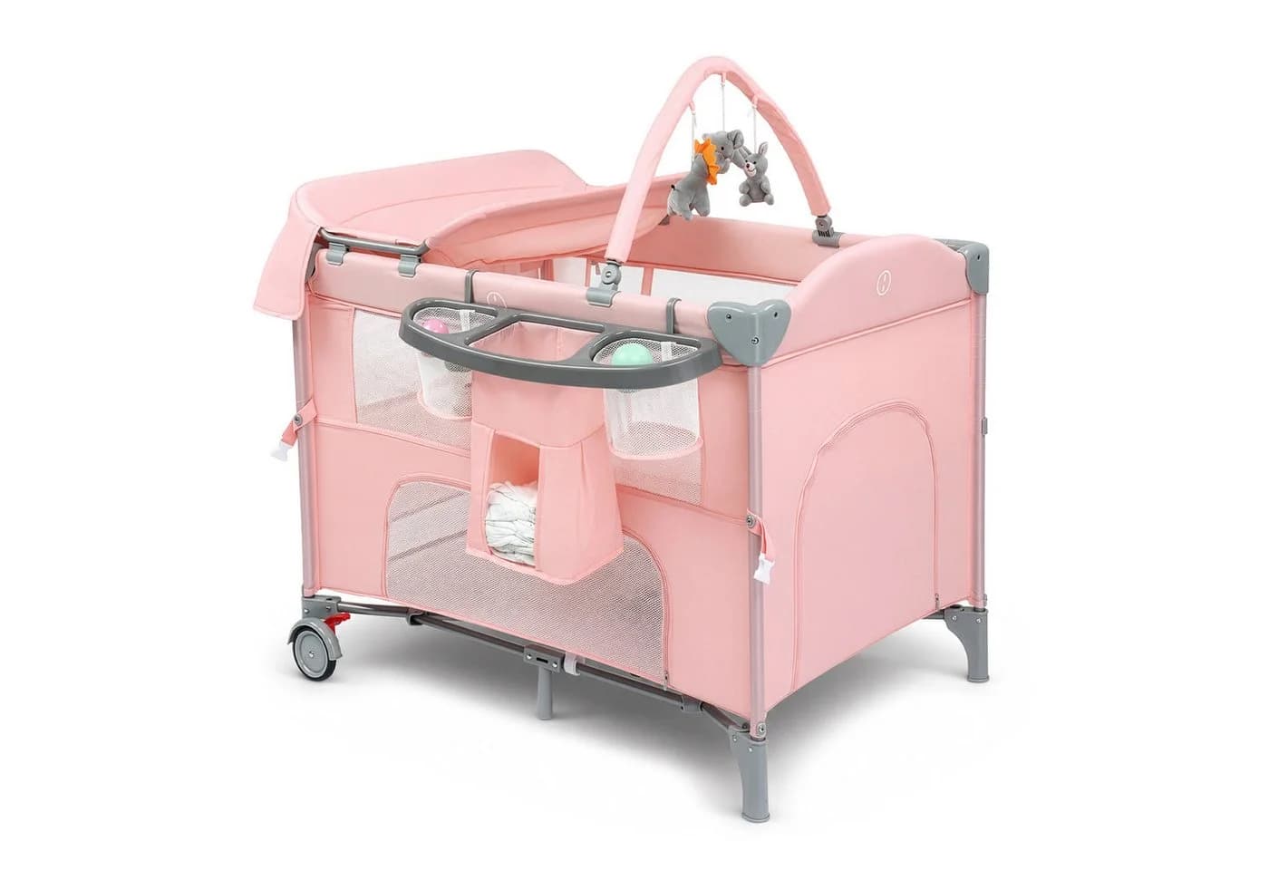 LALAHO Baby-Reisebett Rosa Faltbar mit Matratze & Wickeltisch - Bild 2