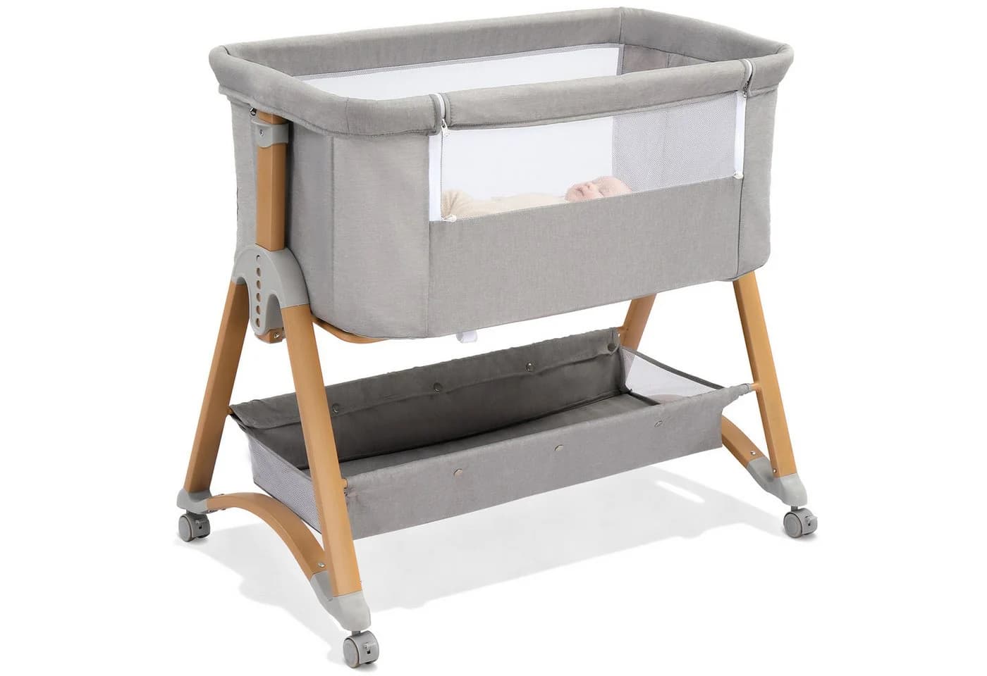 LALAHO Baby-Reisebett 5-in-1 Beistellbett grau mit Matratze & Wiege-Modus - Bild 2