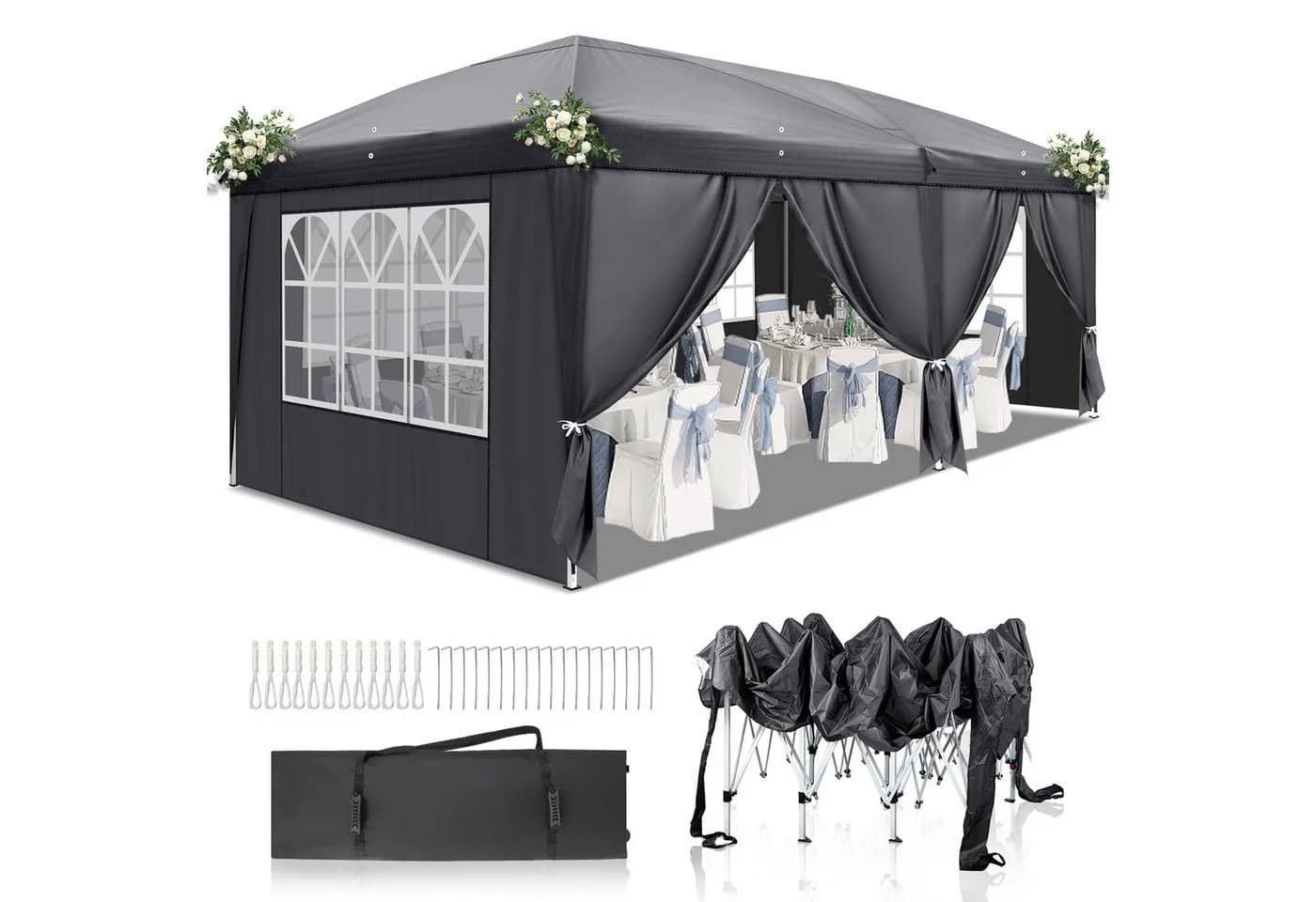 LALAHO Faltpavillon 3x6m Outdoor Pavillon mit 6 Seitenteilen Wasserdicht UV-Schutz