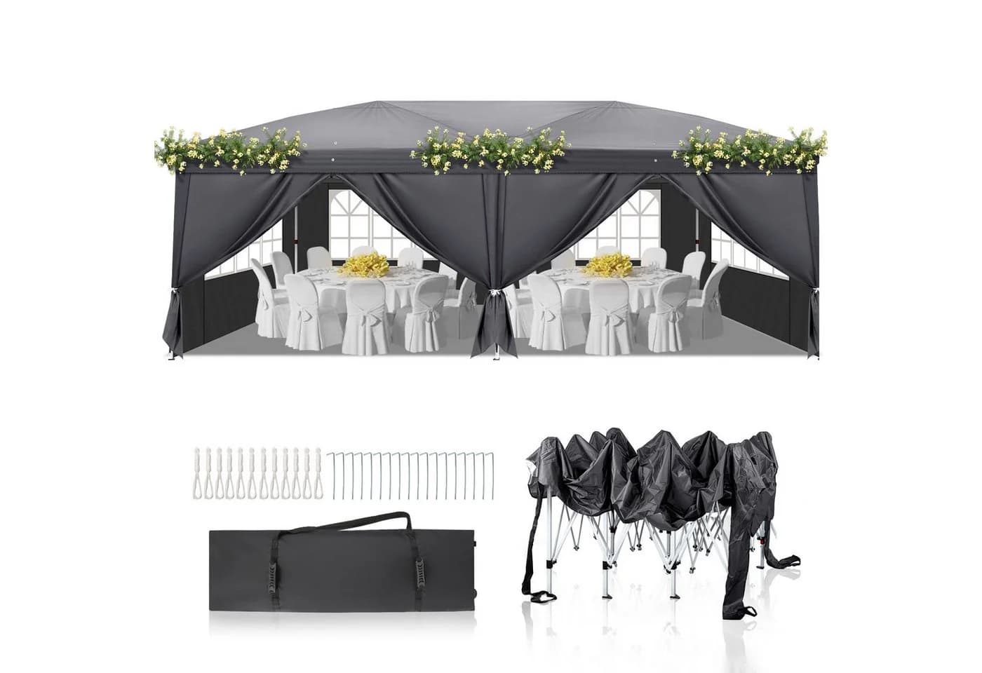 LALAHO Faltpavillon 3x6m Outdoor Pavillon mit 6 Seitenteilen Wasserdicht UV-Schutz - Bild 2