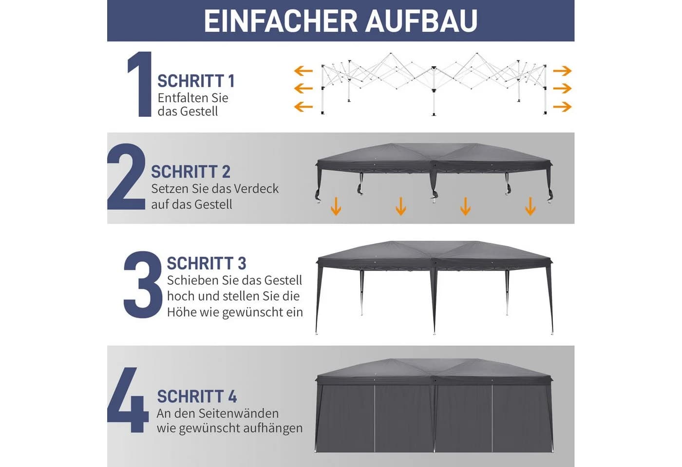 LALAHO Faltpavillon 3x6m Outdoor Pavillon mit 6 Seitenteilen Wasserdicht UV-Schutz - Bild 3