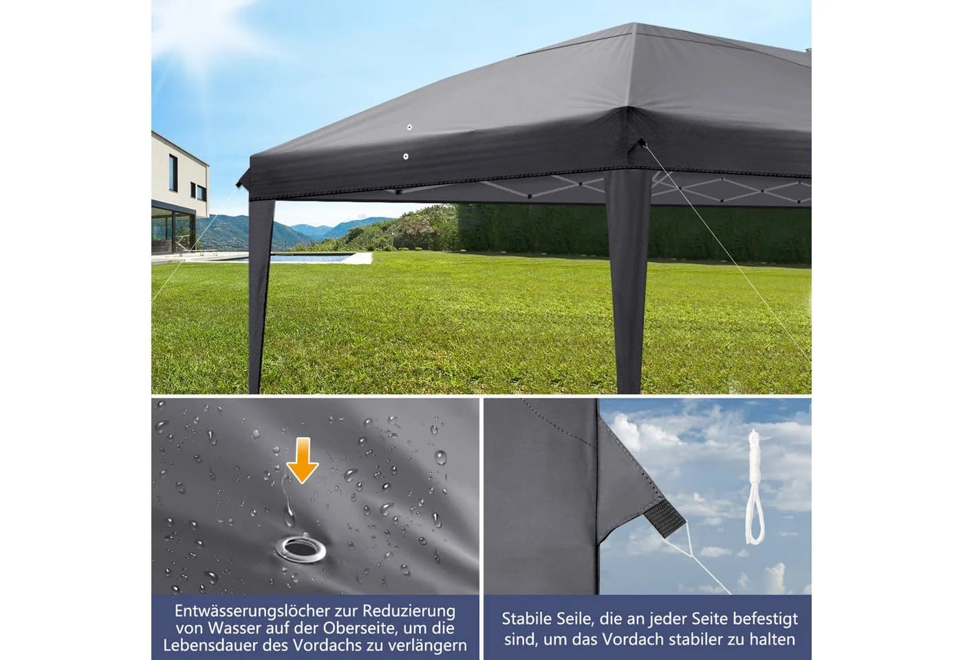 LALAHO Faltpavillon 3x6m Outdoor Pavillon mit 6 Seitenteilen Wasserdicht UV-Schutz - Bild 5
