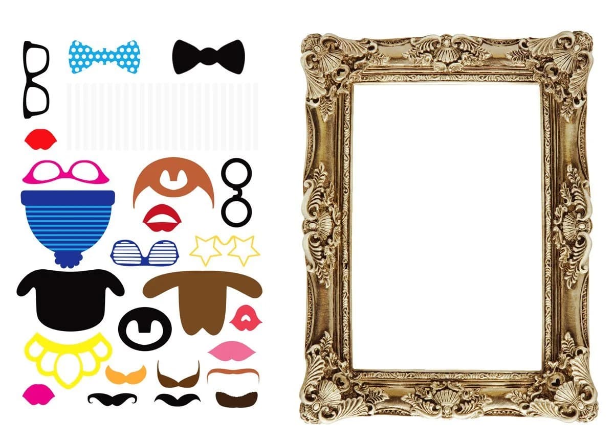 Paladone Photo Booth Bilderrahmen Gold mit 24 Accessoires