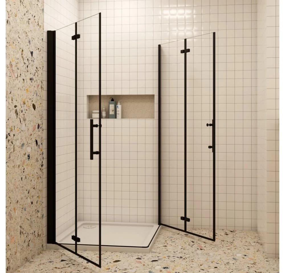 Duschparadies Dusch-Falttür Schwarz 185cm Easyclean Glas