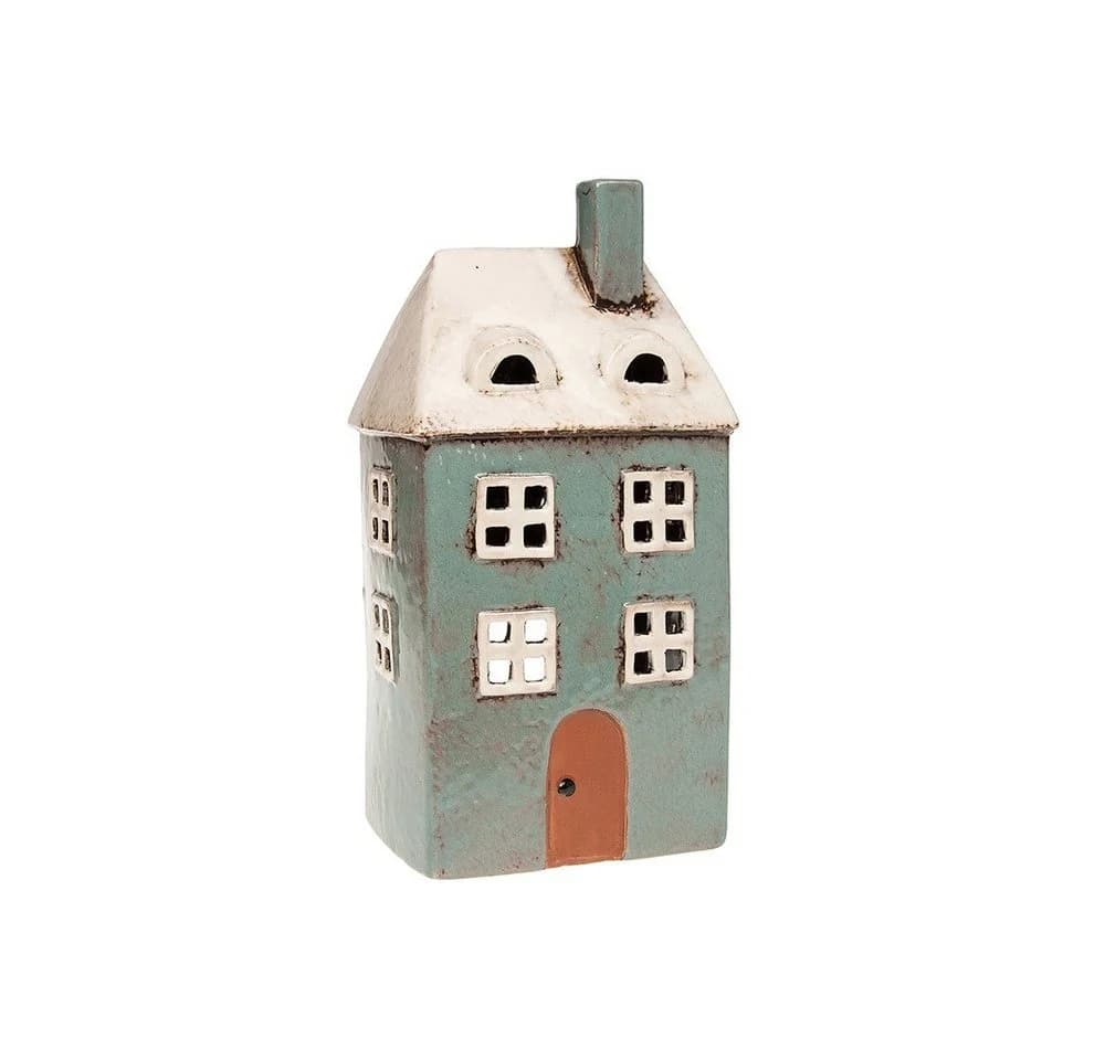 Teelichthalter Village Pottery Tall House Beige/Blau Keramik
