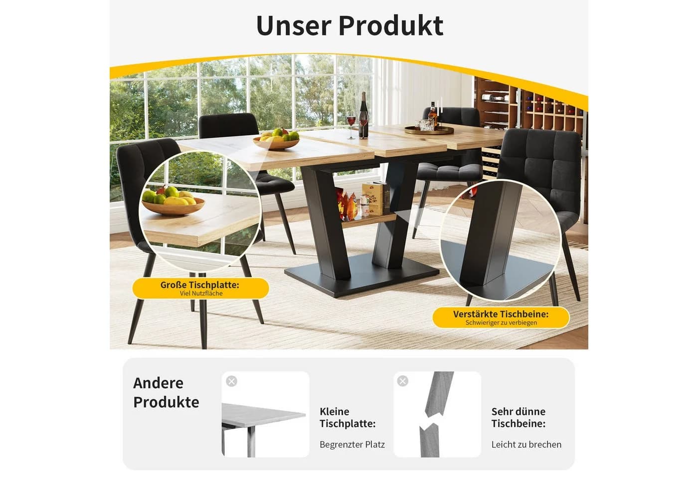 i@home Ausziehbare Esstisch Schwarz Teleskop MDF