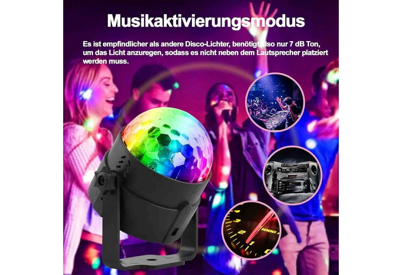 Athlix LED Discokugel 360° Rotation mit Fernbedienung 7 Farbmuster