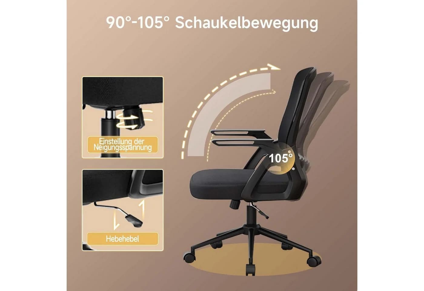 ZAISZE Bürostuhl Ergonomisch mit Mesh-Rückenlehne und klappbaren Armlehnen - Bild 4